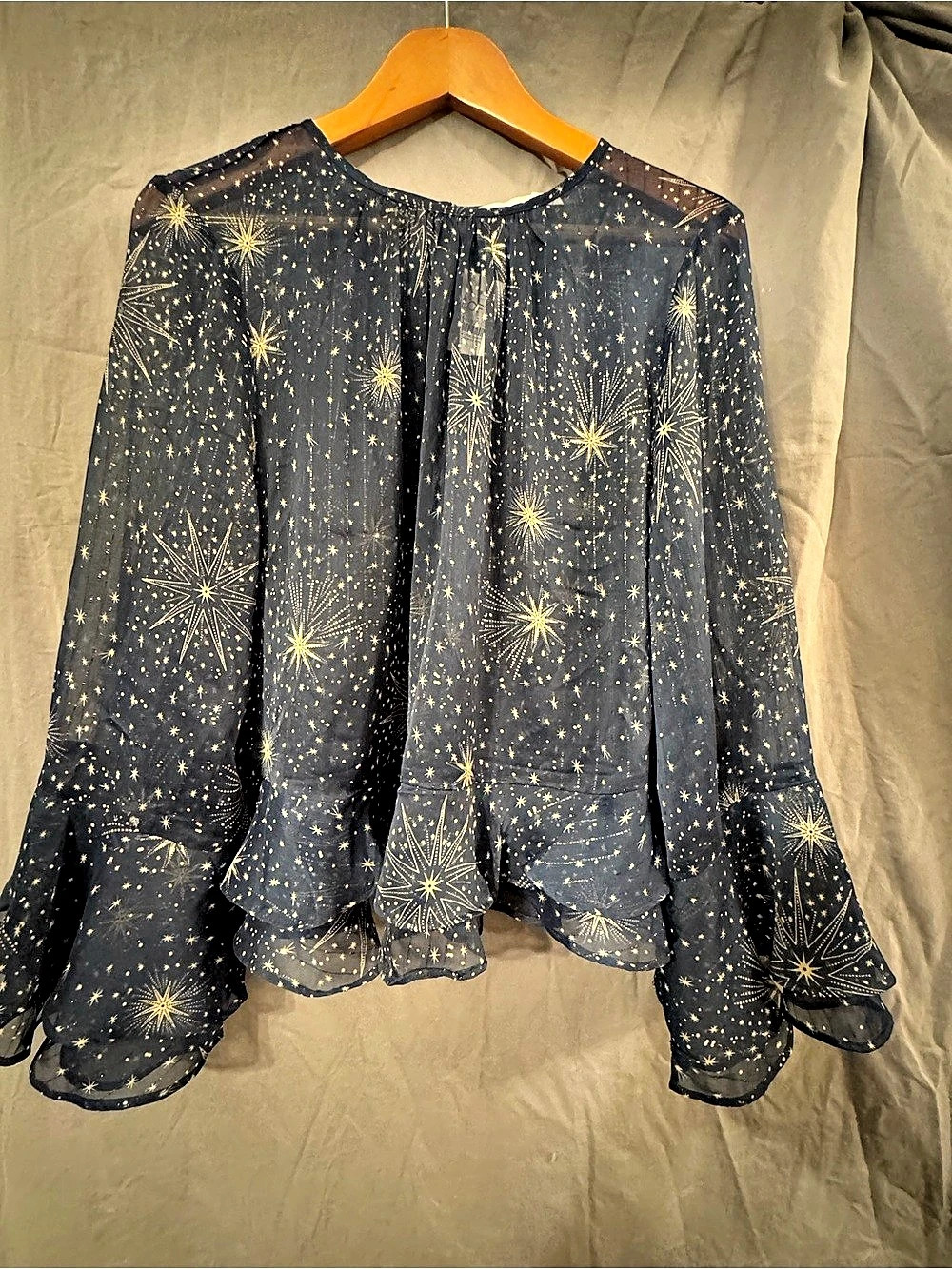 LOFT Starburst Long Sleeve Blouse Blue Size Large NWT